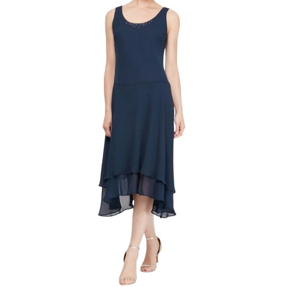 SNLY dress beaded detail chiffon sleeveless blue size 16 - Picture 1 of 6
